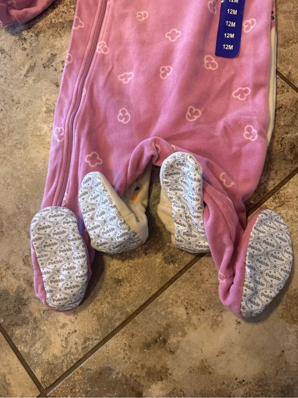 NWT set of (2) pink Pekkle fleece footed sleepers cute popcorn graphic size 12m